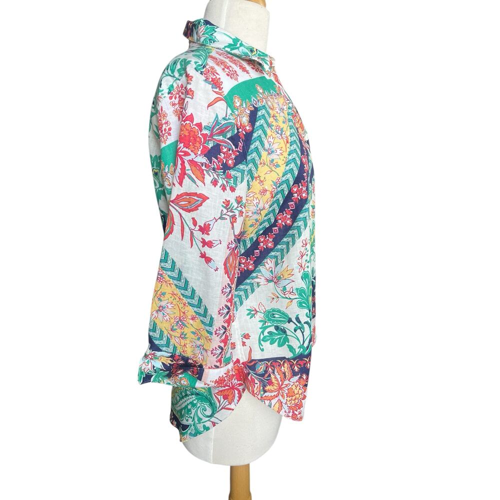 Chico's Linen Mixed Print Shirt No Iron Floral Paisley 3/4 Sleeves Boho Casual 1 - Picture 5 of 11